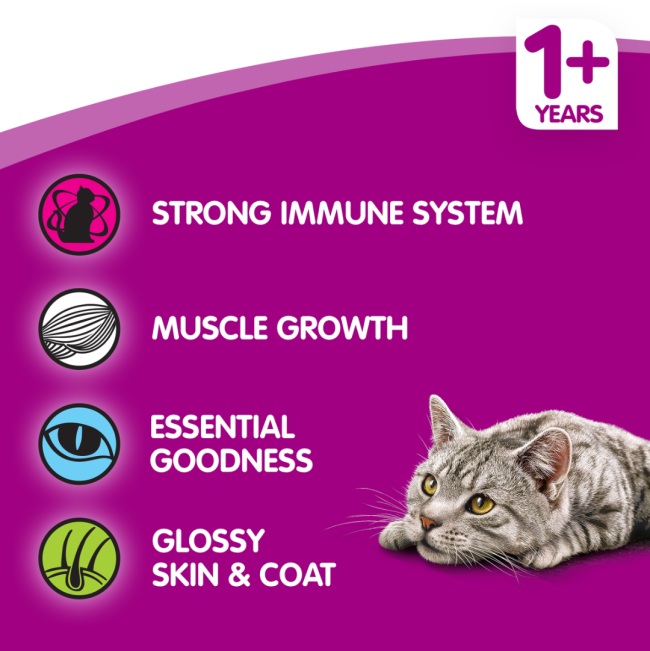 Whiskas Adult Cat Food - Beef information, strong immune system, muscle growth