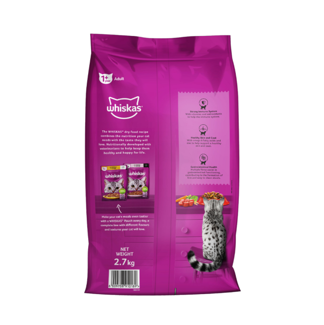 Whiskas Adult Cat Food - Beef back of the packaging