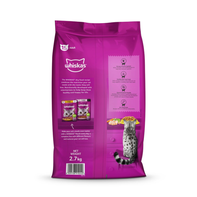 Whiskas Adult Cat Food - Chicken back of the packaging