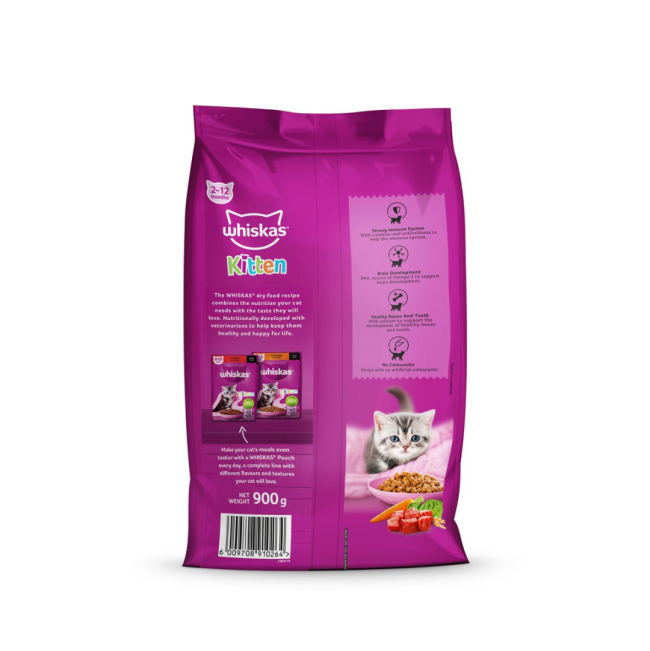 Whiskas Kitten Food - Beef & Milk back of the packaging