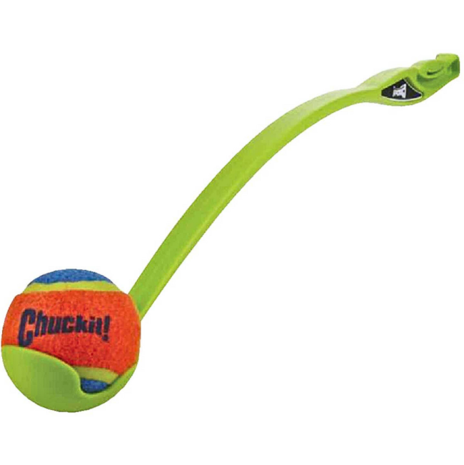 Chuckit! Classic Launcher - Medium Ball front view green with blue and orange ball