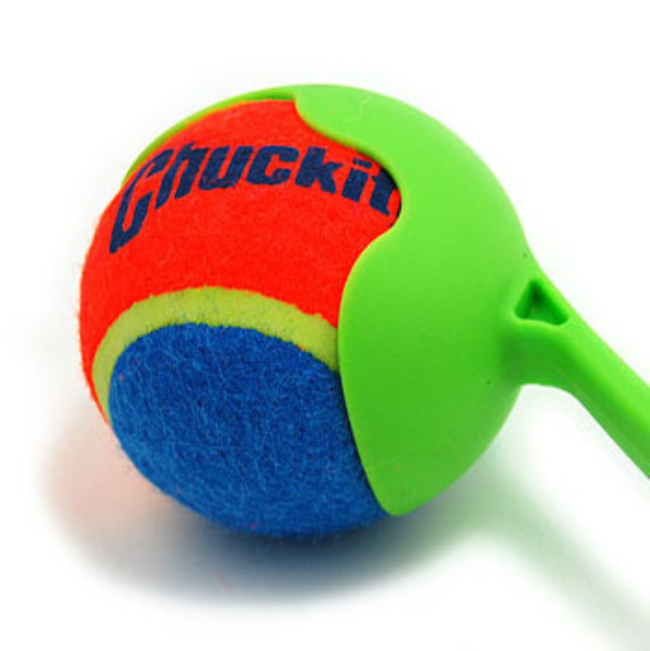 Chuckit! Classic Launcher - Medium Ball close up of the head of the ball holder green