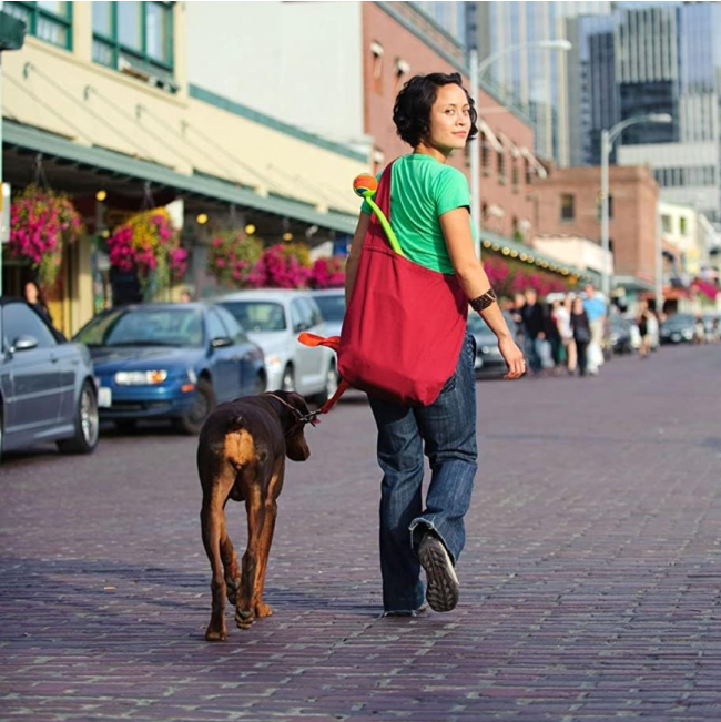 Chuckit! Classic Launcher - Medium Ball lifestyle in bag while walking your dog