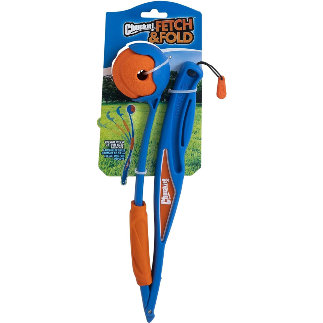 Chuckit! Fetch & Fold Ball Launcher blue and orange in color