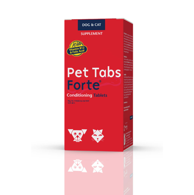 Pet Tabs Forte Advanced packaging in red carton box