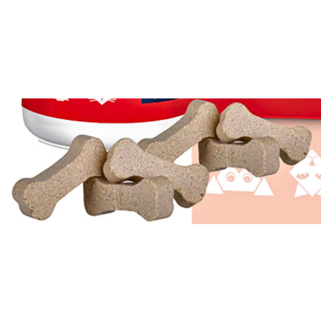 Pet Tabs Forte Advanced close up of bone shaped tablets
