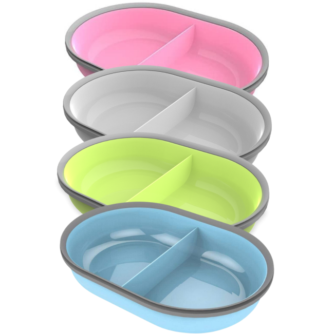 Surefeed Microchip Feeder Bowl split options in blue, green, grey and pink
