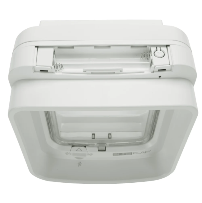 Sureflap Microchip Dualscan Cat Flap white option where you place batteries