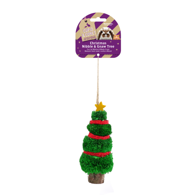 Christmas Nibble & Gnaw Tree For Small Pets with packaging label
