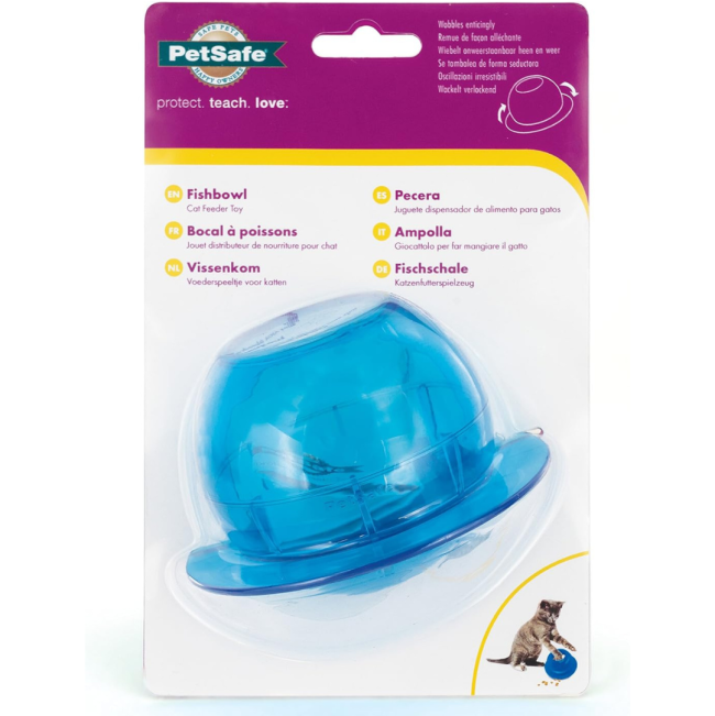 Fishbowl Cat Feeder Toy in packaging