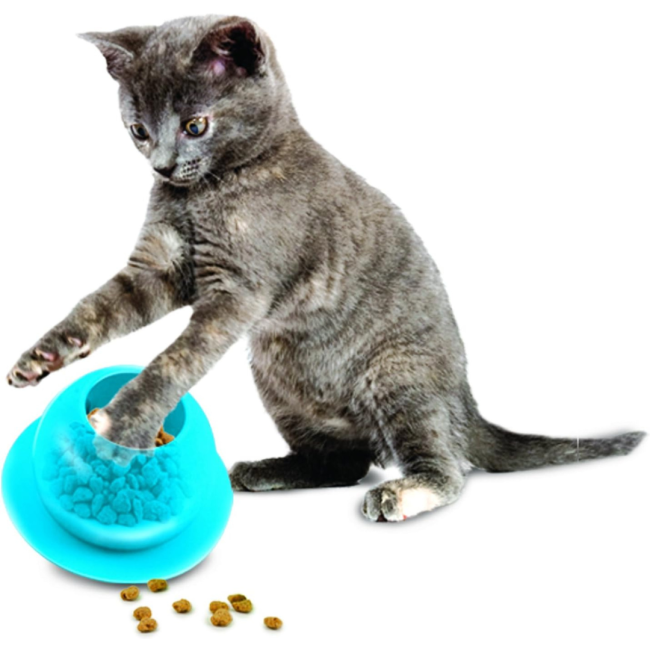 Fishbowl Cat Feeder Toy with kitten playing
