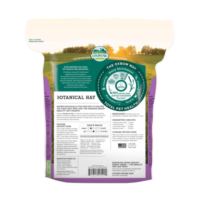 Botanical Grass Feeding Hay for Small Pets back of packaging