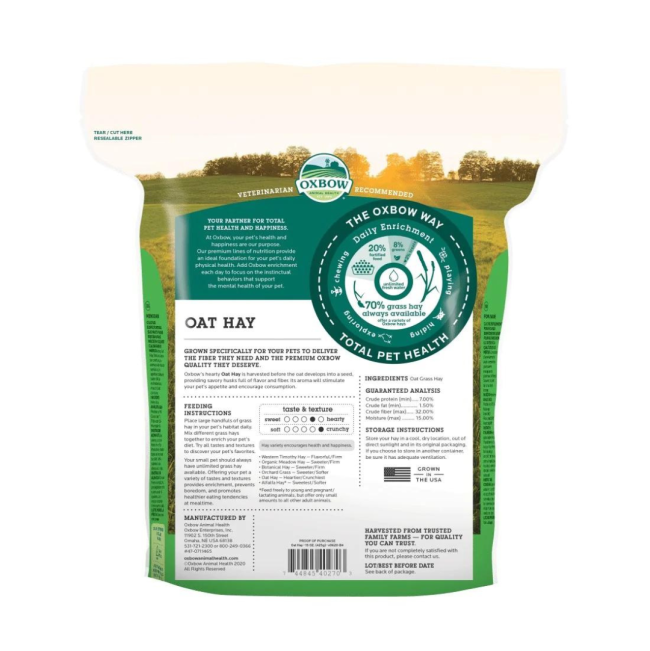 Oat Grass Feeding Hay For Small Pets back of packaging