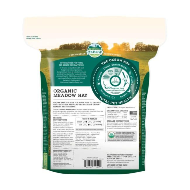 Organic Meadow Grass feeding Hay For Small Pets back of packaging