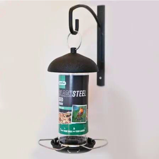 Gardman Black Metal Birdfeeder hanging on wall
