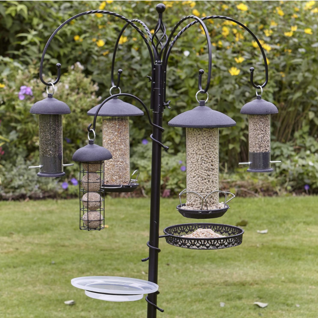 Gardman Black Metal Birdfeeder hanging on bird hanger