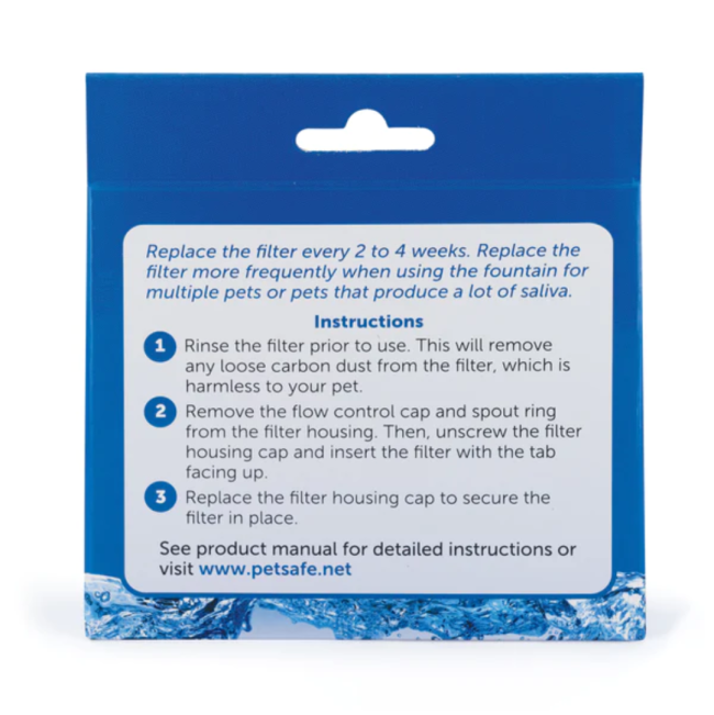 Replacement Charcoal Filter For 360 Fountains back of packaging