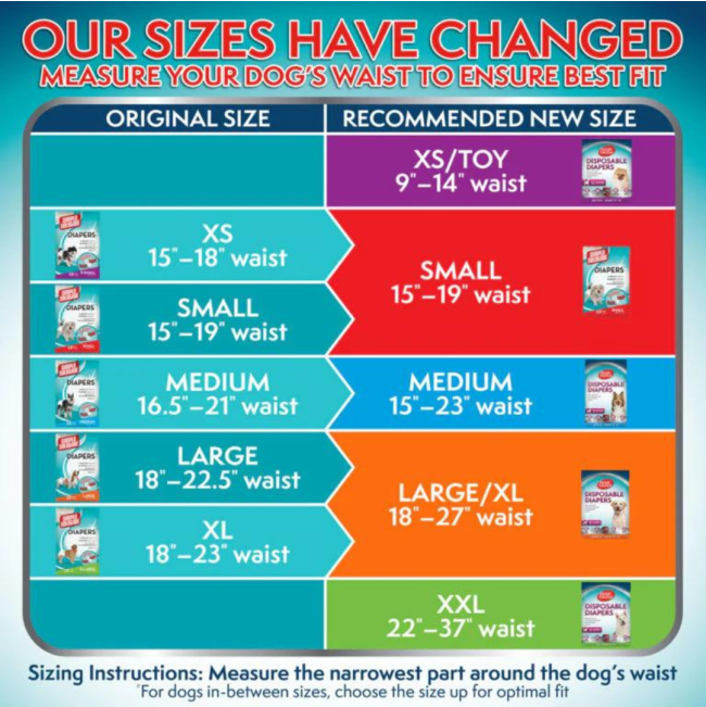 Simple Solution Disposable Diapers for Dogs sizes