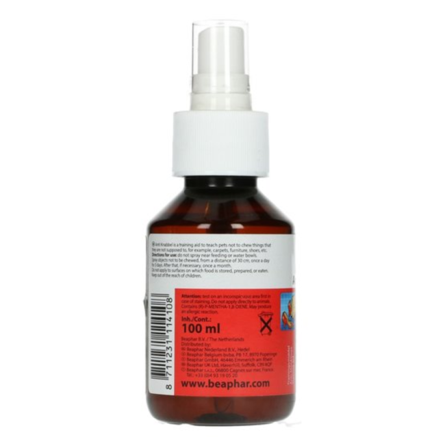 Beaphar Dog Anti-Gnawing Spray packaging on the back of the bottle