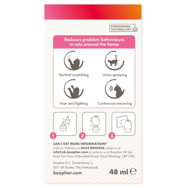 Beaphar Cat Catcomfort Calming Diffuser Refill back of packaging