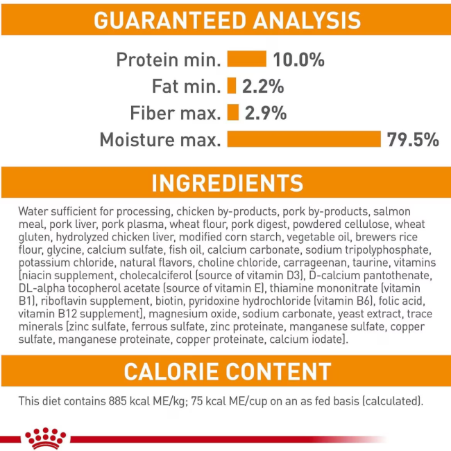 Royal Canin Hair & Skin Adult Wet Cat Food Pouch analytical constituents