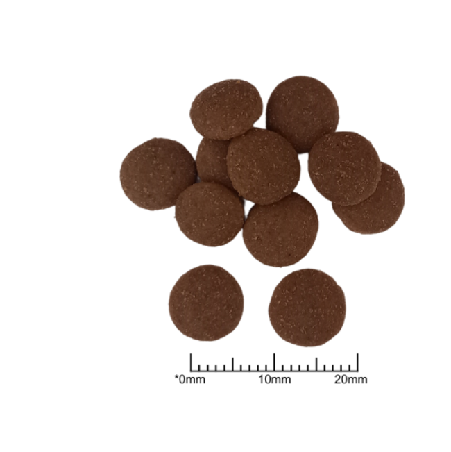 Purina Pro Plan Large Breed Adult Dog Food pellets to scale