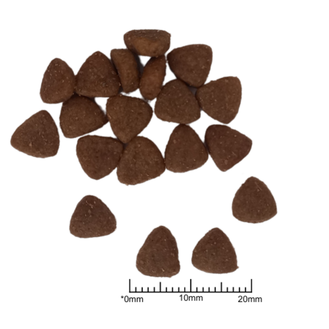 Purina Pro Plan Medium Breed Adult Dog Food pellets to scale