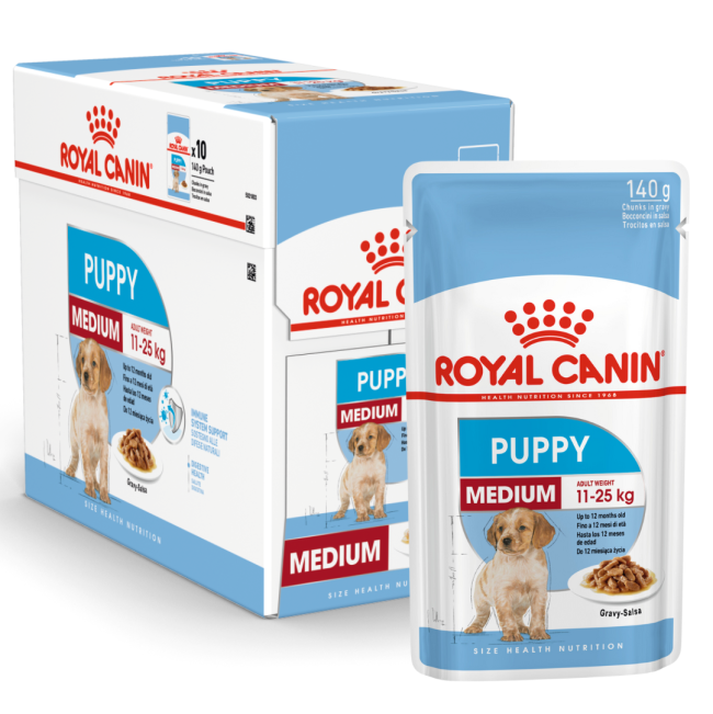 Light blue & white Royal Canin Medium Puppy Wet Food