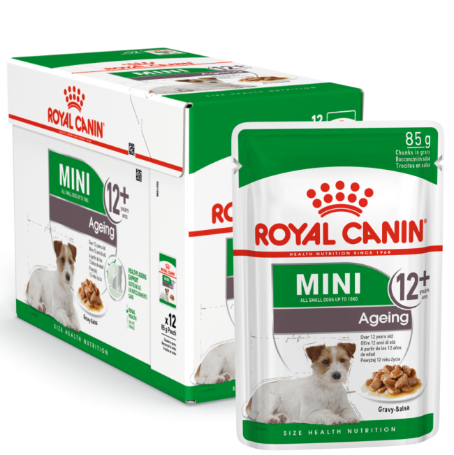 Green & white pouch of Royal Canin Mini Ageing Wet Dog Food