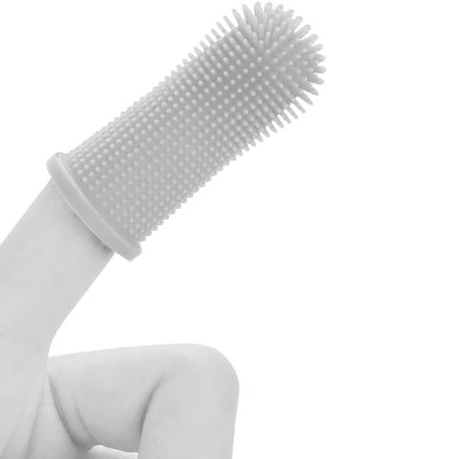 Pet Dent Finger Mittens (2 Pack) placed onto finger