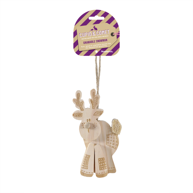 Patchwork Reindeer Gnaw wooden toy with a loofa tail