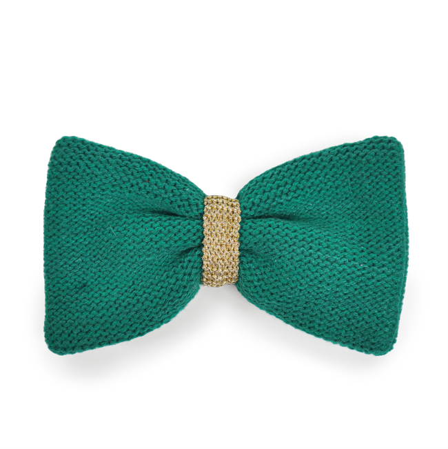 Green Knitted Bow Tie with brown center