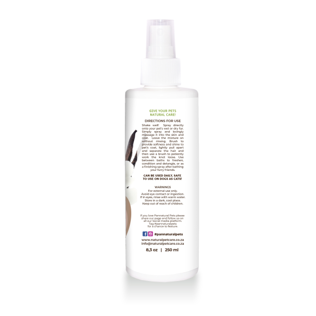 Pannatural Dry Fur Care Detangler back of bottle