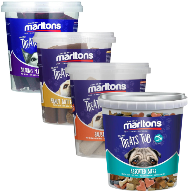 Plastic tubs of semi moist dog treats
