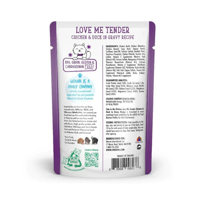 Weruva Love Me Tender Wet Cat Food back of packaging