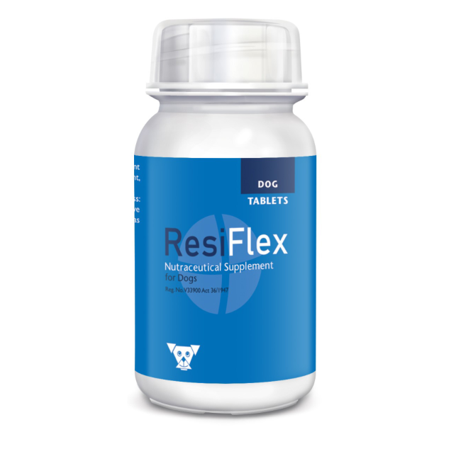 ResiFlex Tablets for Dogs in bottle with blue label