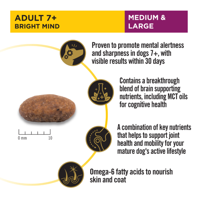 Purina Pro Plan Bright Mind Dry 7+ Dog Food  Medium and Large Kibbles