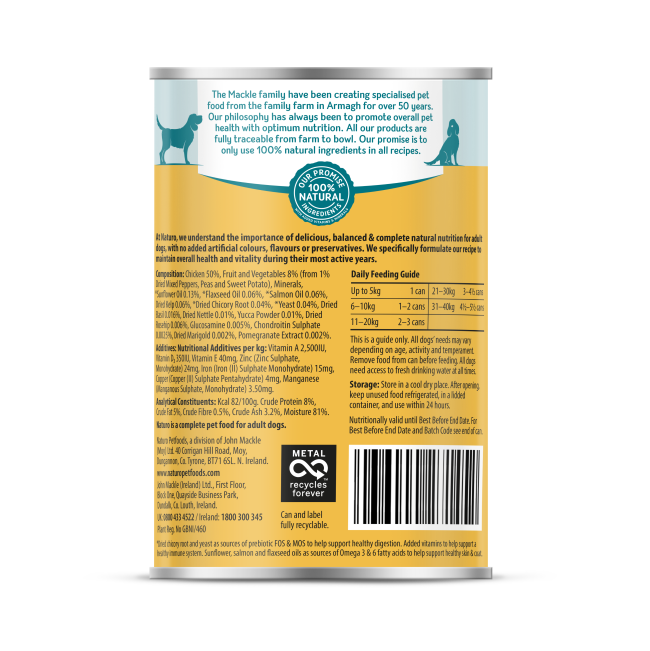 Naturo Grain and Gluten Free Chicken in Herb Gravy wet dog food back of can