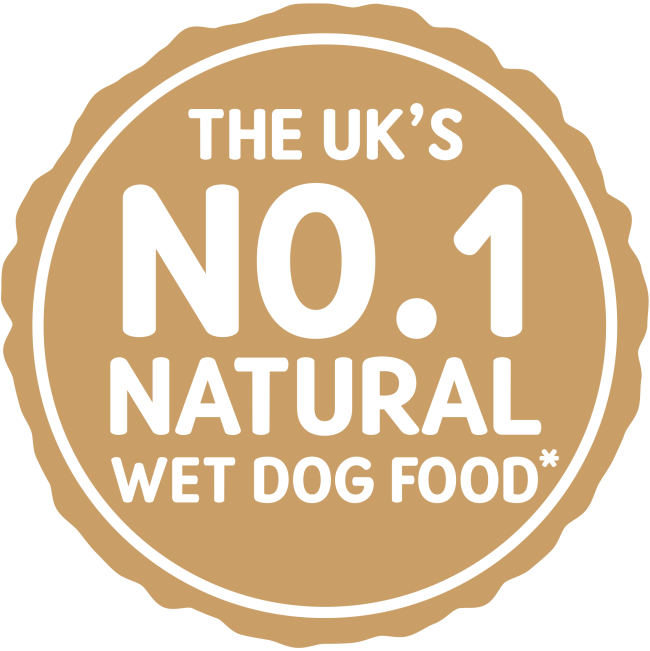 Beige stamp showing Uk No 1 Natural wet dog food