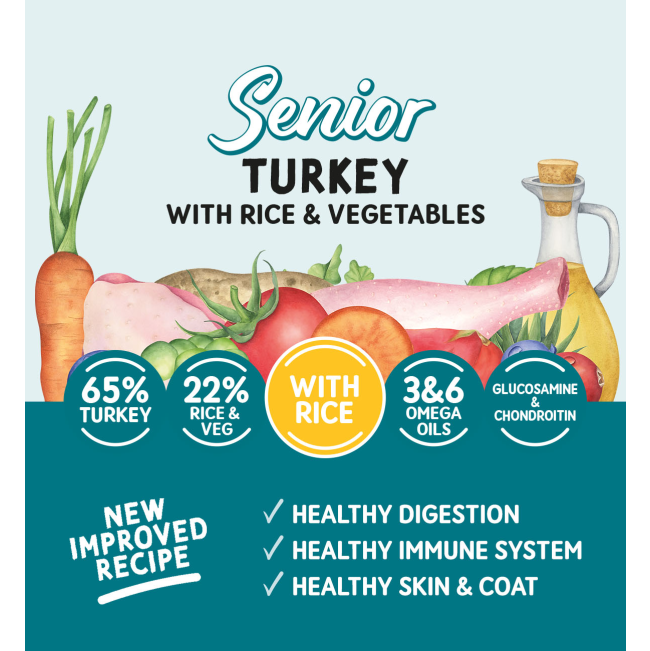 Main features of Naturo senior turkey with rice & veg wet dog food