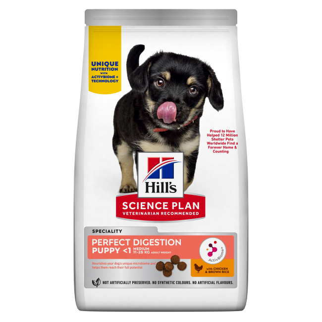 Hill’s Puppy Perfect Digestion Medium Breed Dry Dog Food front of pack