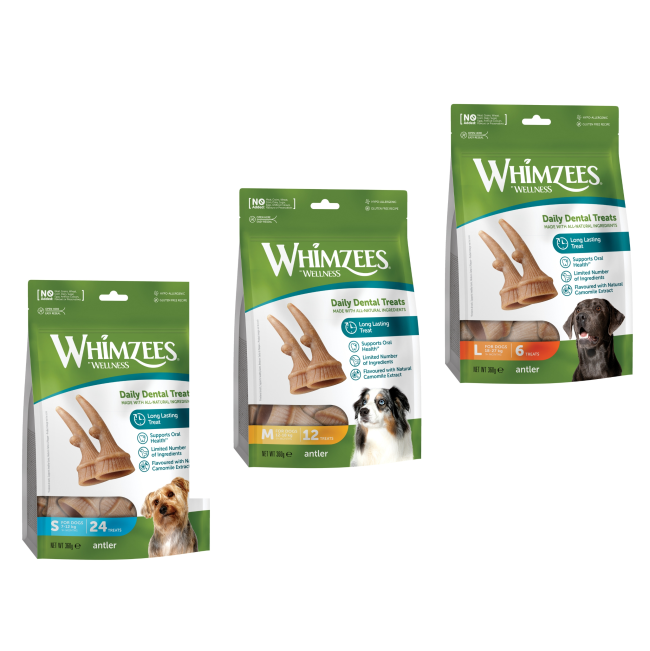 Whimzees Antler Daily Dental Dog Chew Treat All 3 Sizes