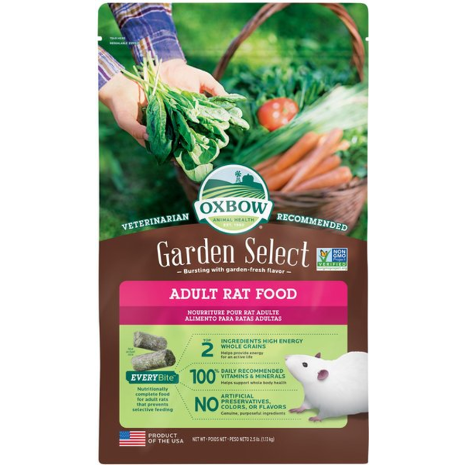 Brown with pink stripe bag of Oxbow Garden Select Adult Rat Food