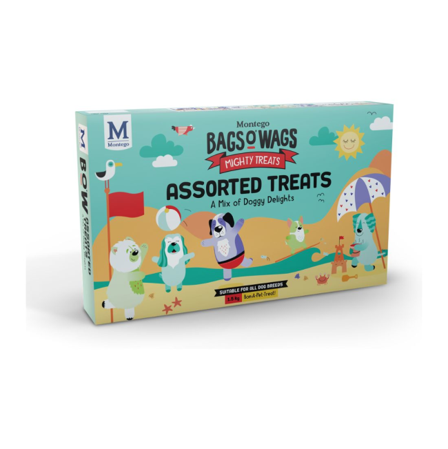 Bags O Wags Assorted Treat Box view of tthe front from an angle