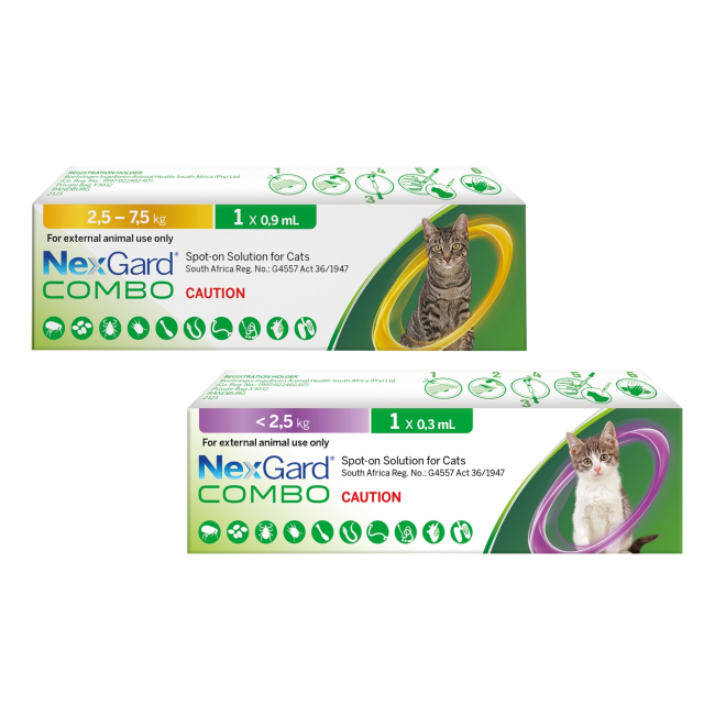 Group image of 2 sizes of Nexgard Combo Spot on treatment for cats