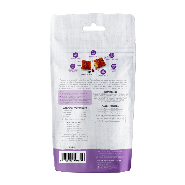 back of pack reflecting ingredients, feeding guide etc