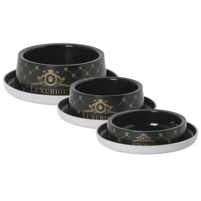 three luxurious cat bowls with different sizes
