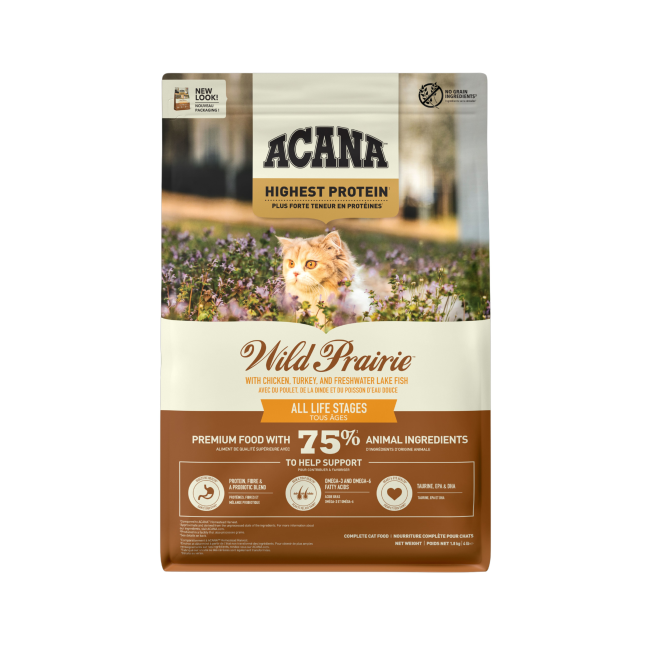 Orange bag of Acana Wild Prairie cat food