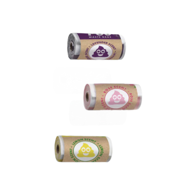 3 individual poo bags rolled up