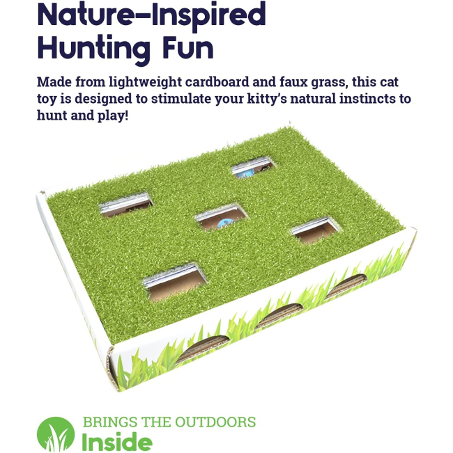 info of the materials used - cardboard & faux grass